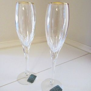 Lenox Monument Crystal Champagne Flutes- Gold Trim